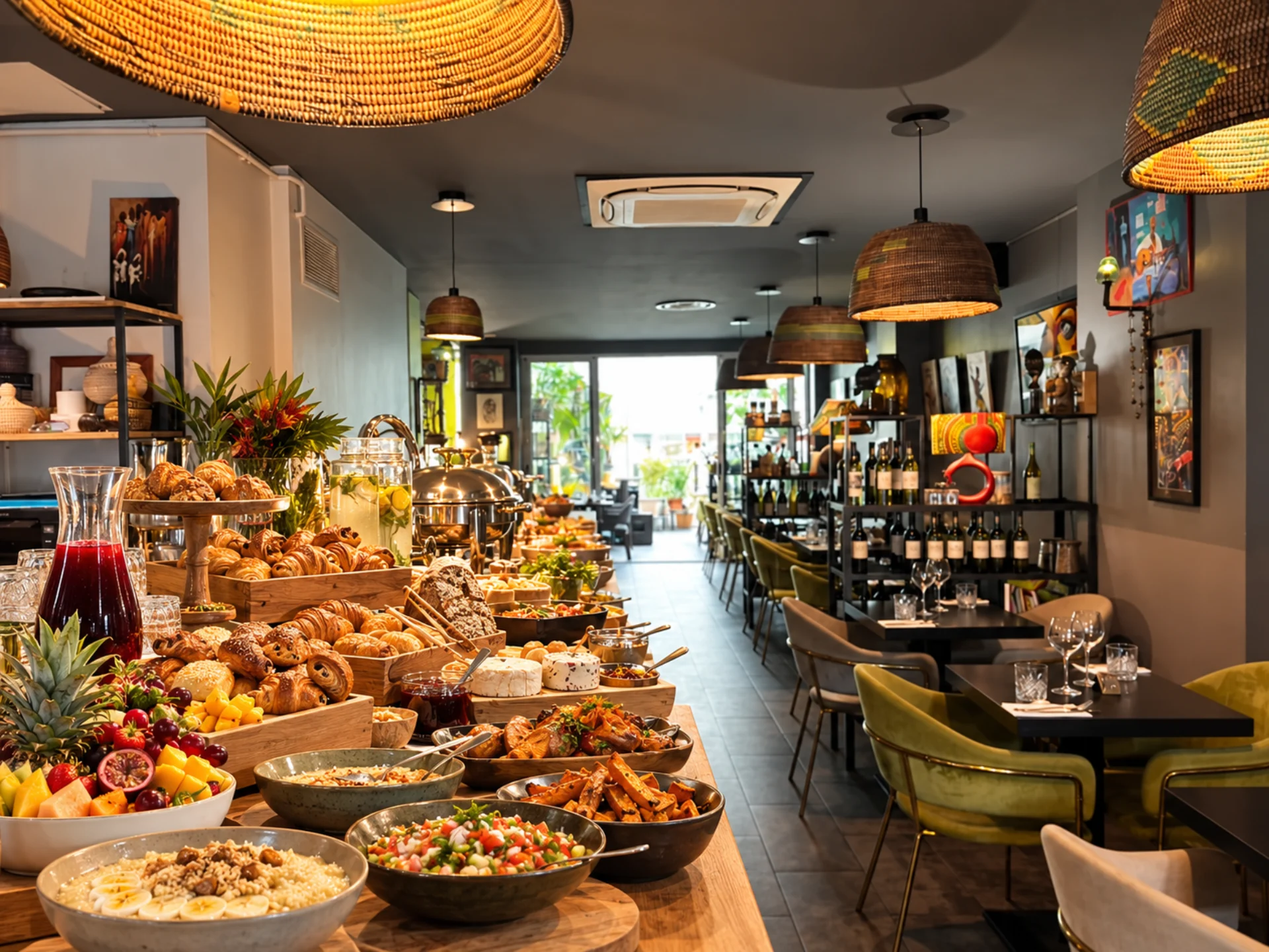 Le buffet du brunch dans la salle du Ô Petit Club Africain
